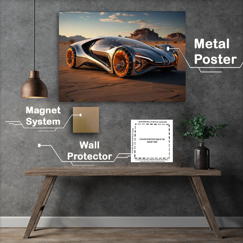 Buy Metal Poster : (Exotic sports car in the desert in silver)