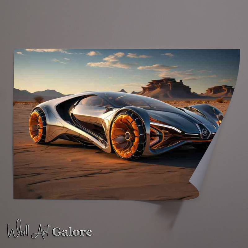 Buy Unframed Poster : (Exotic sports car in the desert in silver)