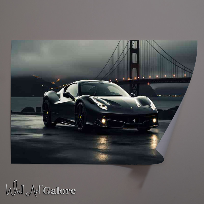 Buy Unframed Poster : (Ferrari 448 parked next to the golden bridge)