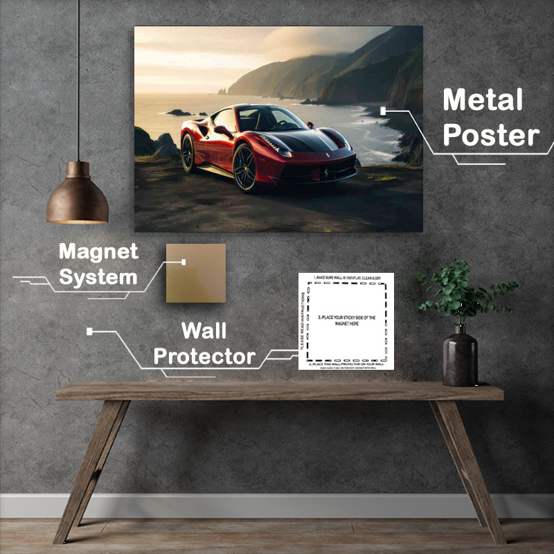 Buy Metal Poster : (Ferrari 458 spider in red by the mountains)