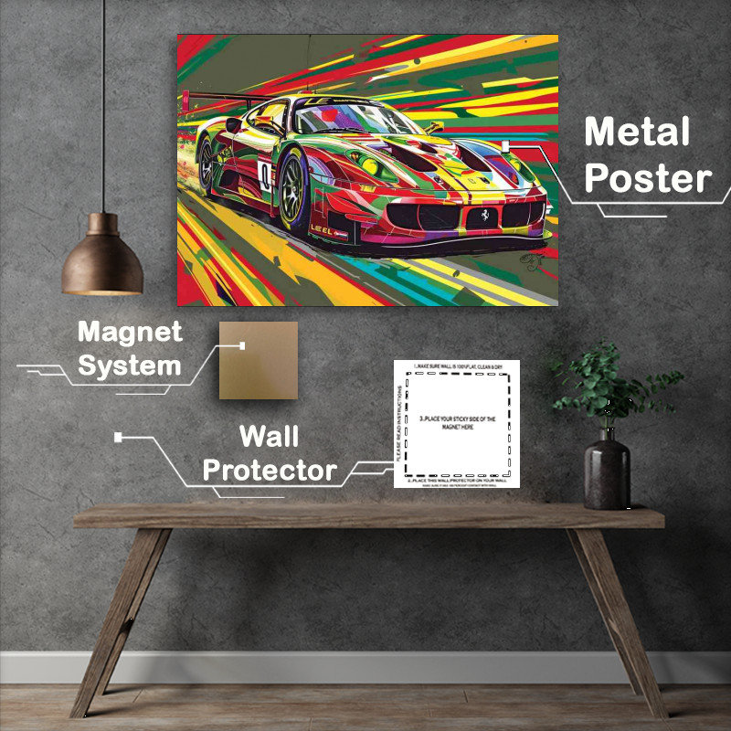 Buy Metal Poster : (Ferrari Le Mans race car in the style of pop art)