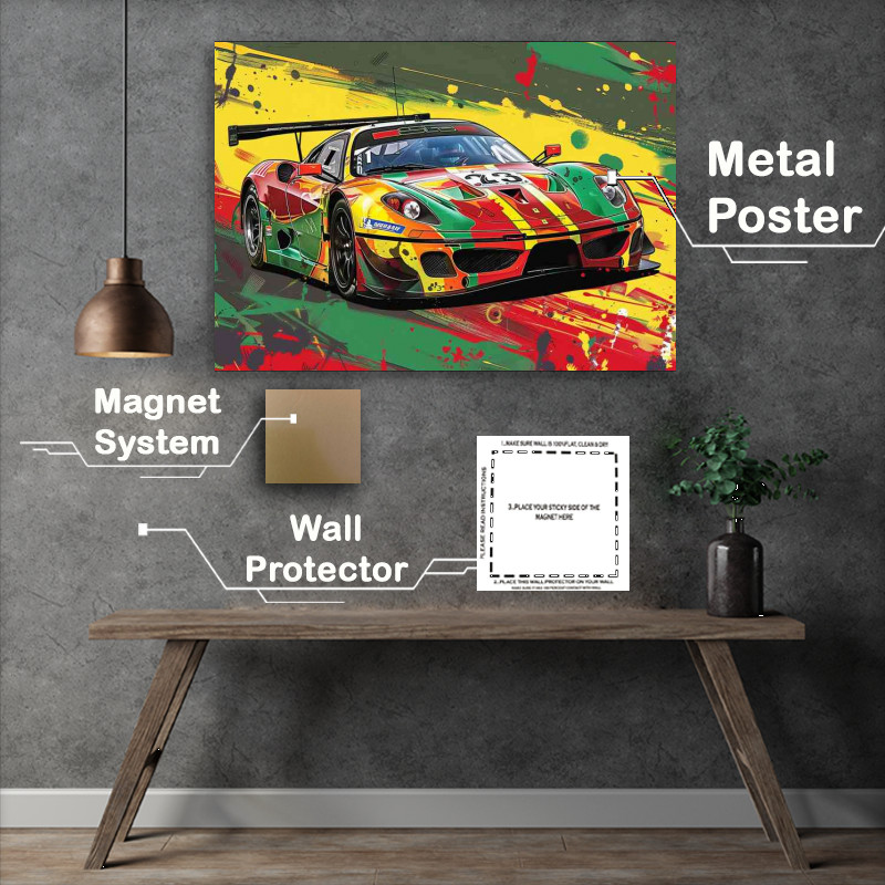 Buy Metal Poster : (Ferrari multi coloured in a pop art style)