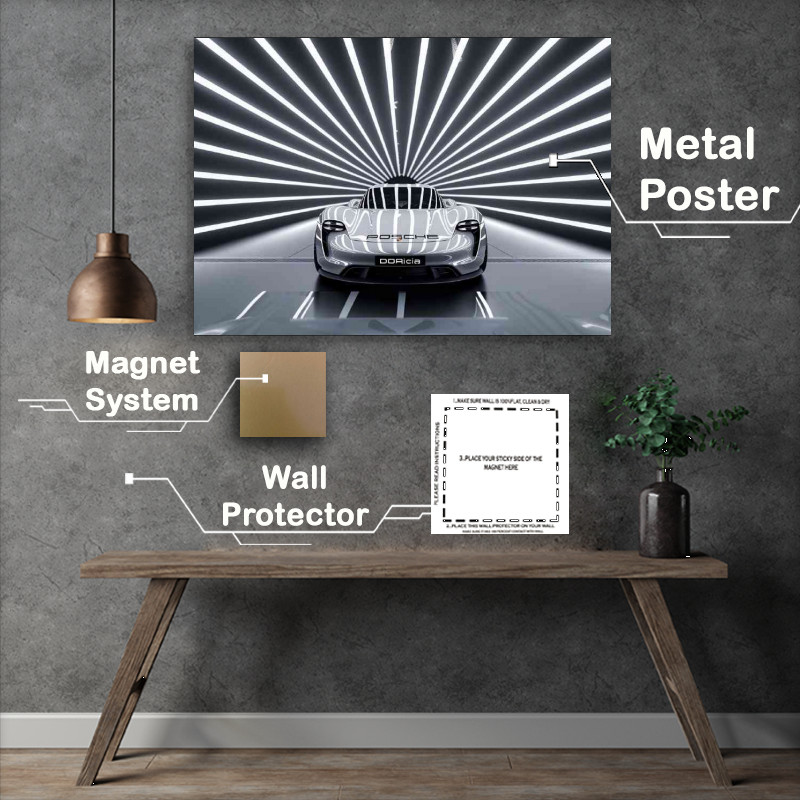 Buy Metal Poster : (Futuristic Porsche style concept car white)