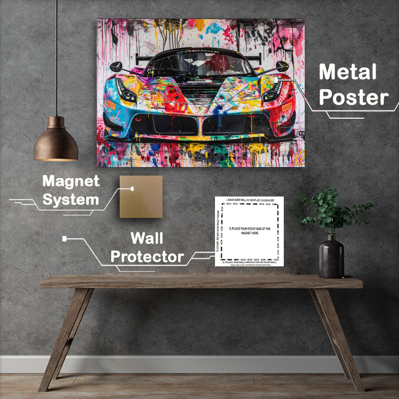 Buy Metal Poster : (Graffiti painting of the Ferrari Le Mans race car)