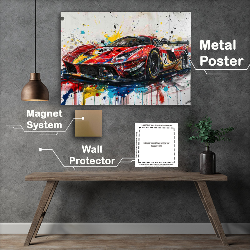 Buy Metal Poster : (Graffiti painting of the Red Ferrari)