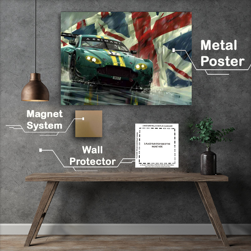 Buy Metal Poster : (Iconic Aston Martin race green uk flag)