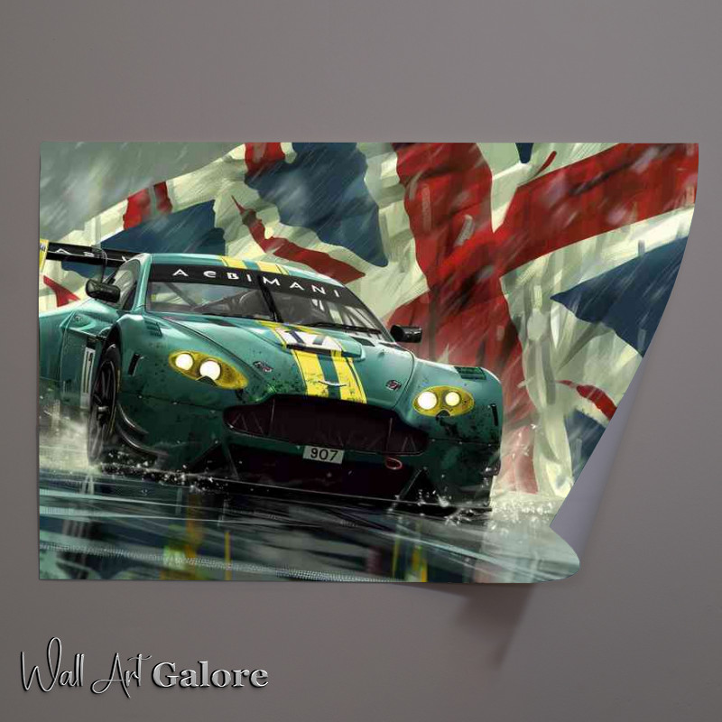 Buy Unframed Poster : (Iconic Aston Martin race green uk flag)