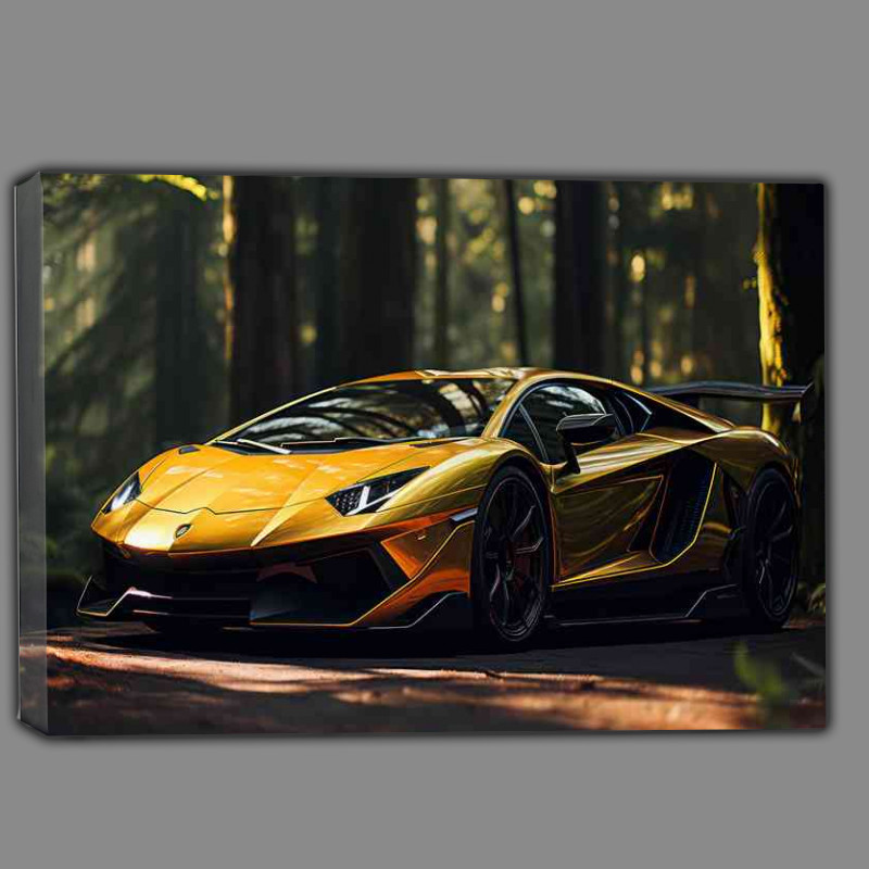 Buy Canvas : (Lamborghini supercar parked next to trees)