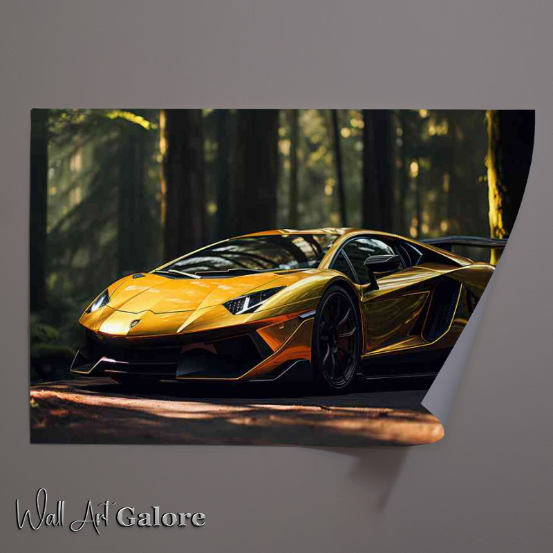 Buy Unframed Poster : (Lamborghini supercar parked next to trees)