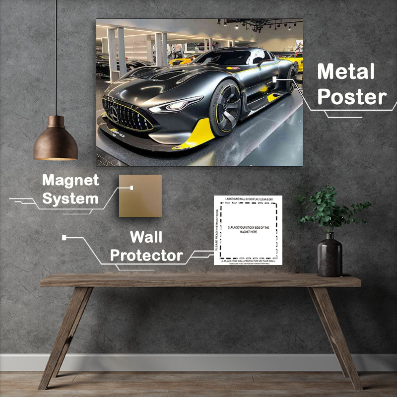 Buy Metal Poster : (Mercedes style Grey and yellow AMG)