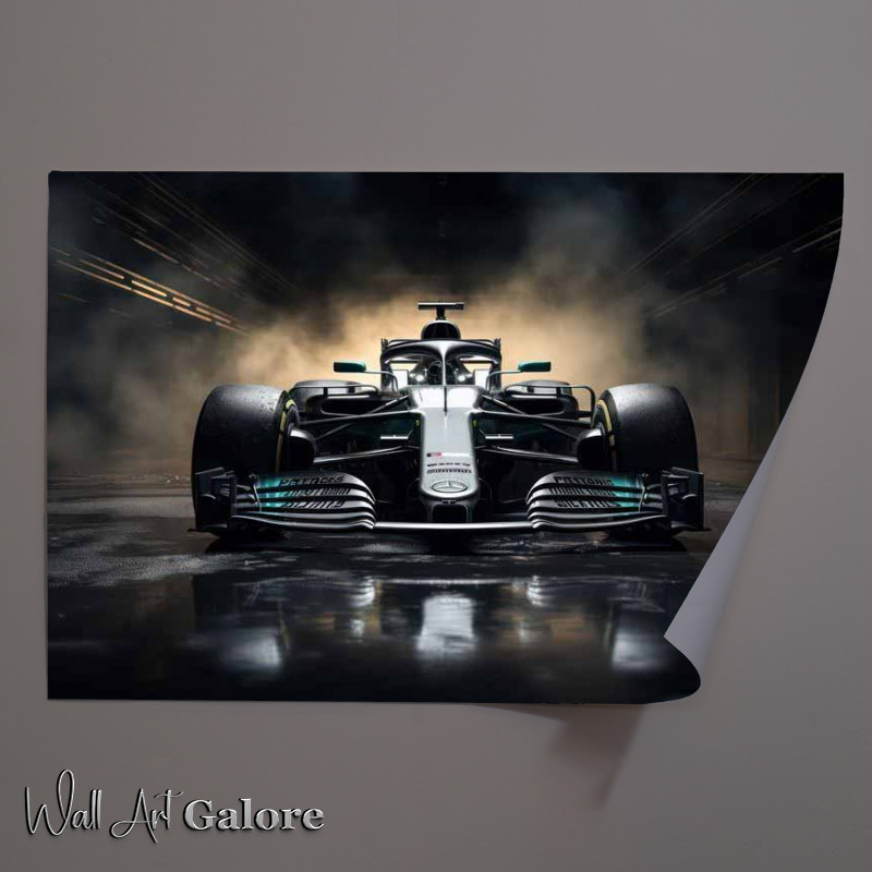 Buy Unframed Poster : (Modern formula one racing car with smoke)