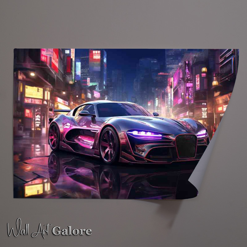 Buy Unframed Poster : (Neon Purple futuristic street car in the city)