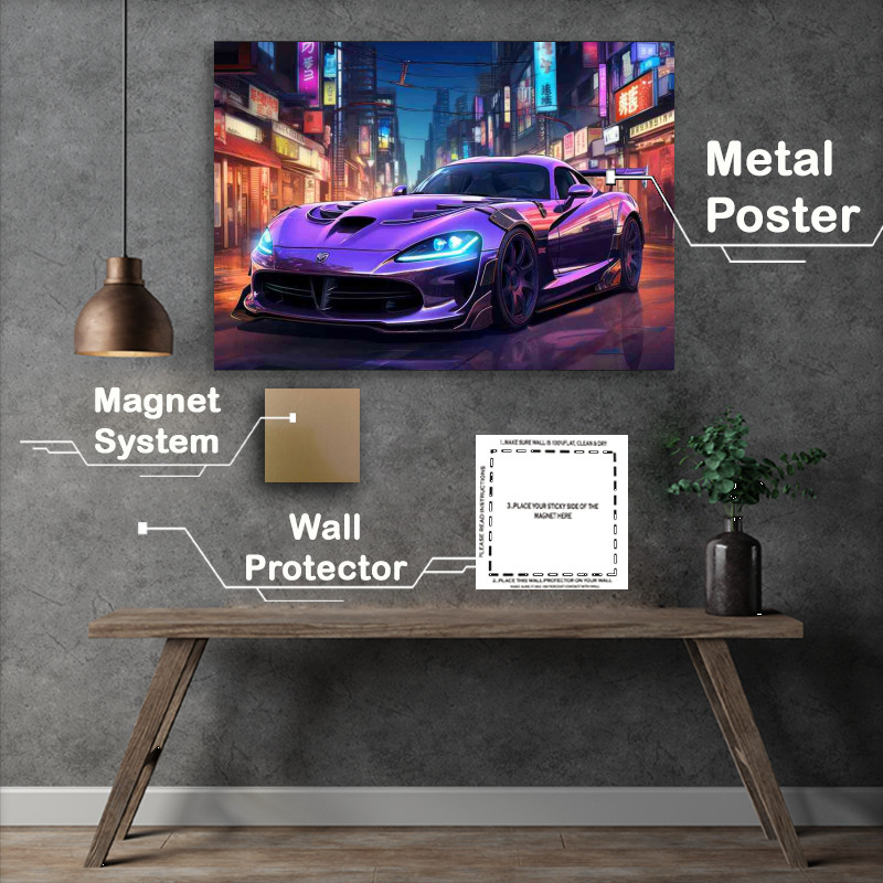 Buy Metal Poster : (Neon purple cyber punk style street car)