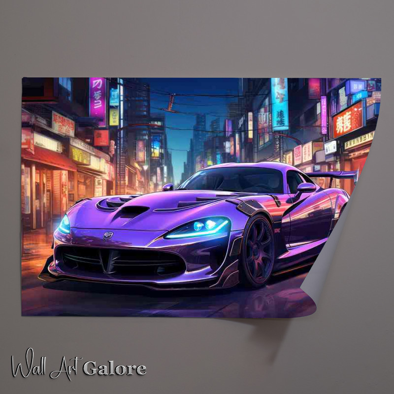 Buy Unframed Poster : (Neon purple cyber punk style street car)