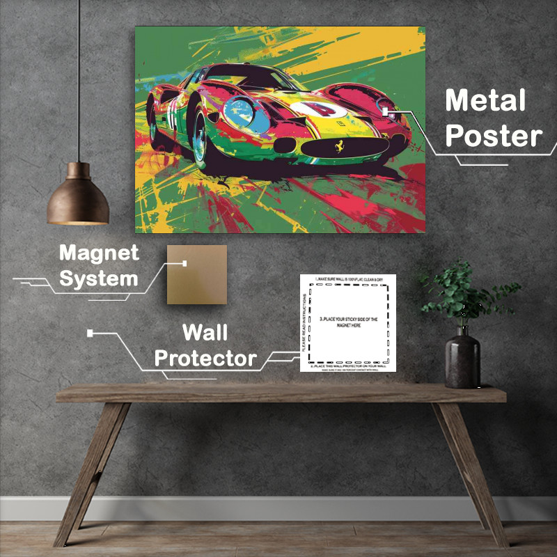 Buy Metal Poster : (Old School Ferrari in red and yellow pop art style)