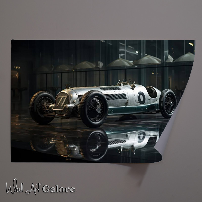Buy Unframed Poster : (Old style open top carcing car in silver)