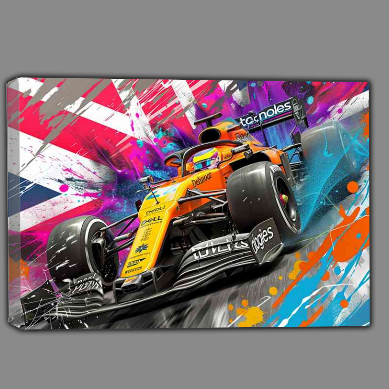 Buy Canvas : (Orange formula one car with uk flag)