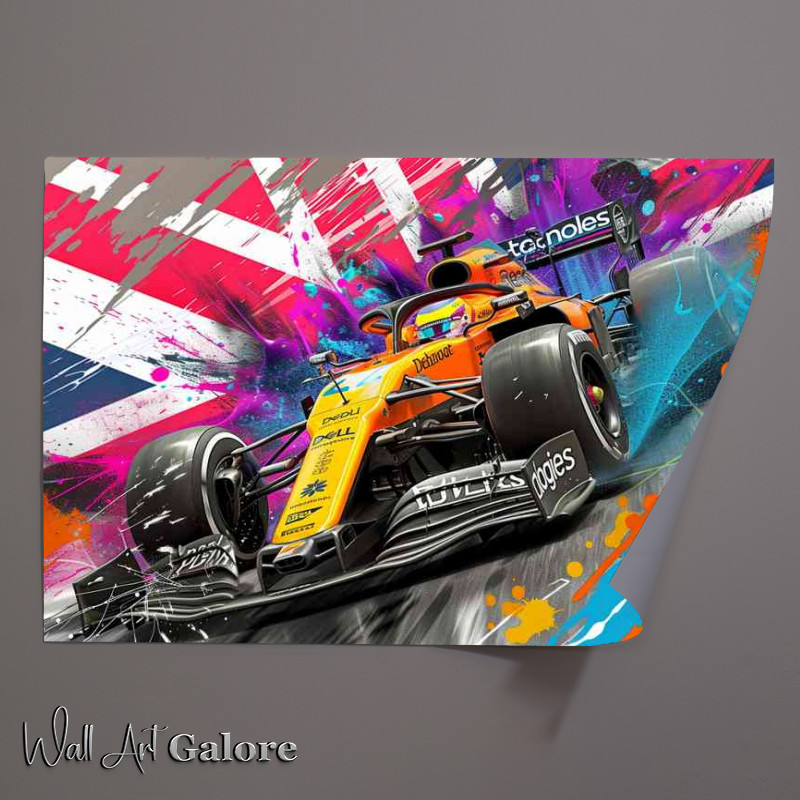 Buy Unframed Poster : (Orange formula one car with uk flag)