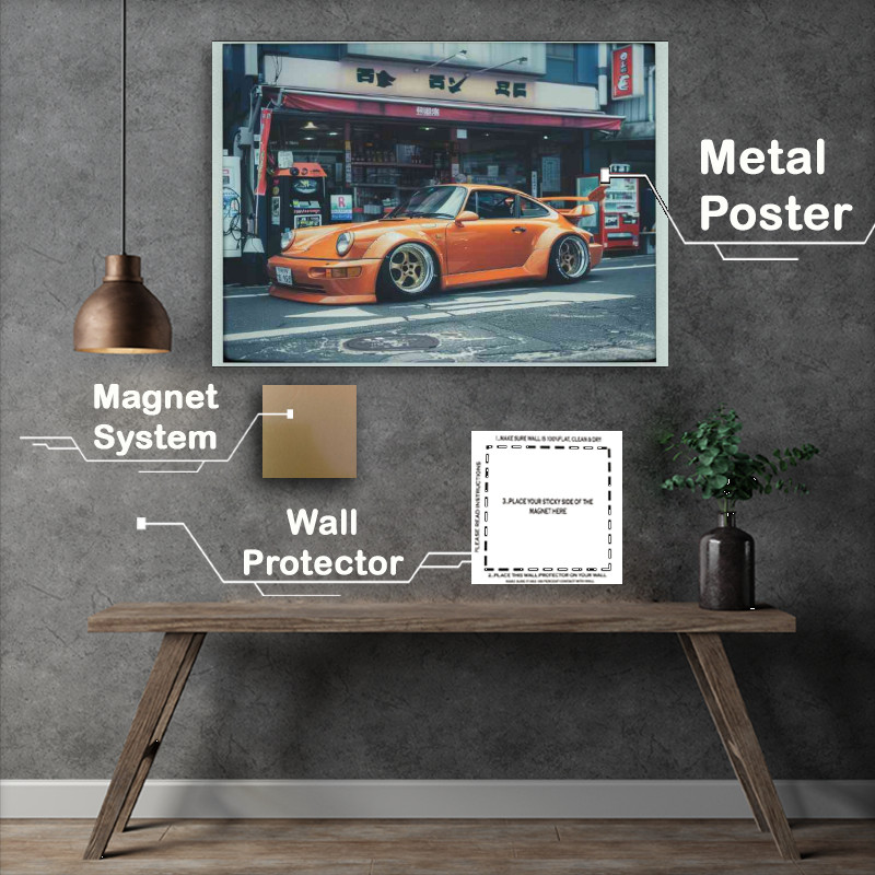 Buy Metal Poster : (Orange widebody Porsche)