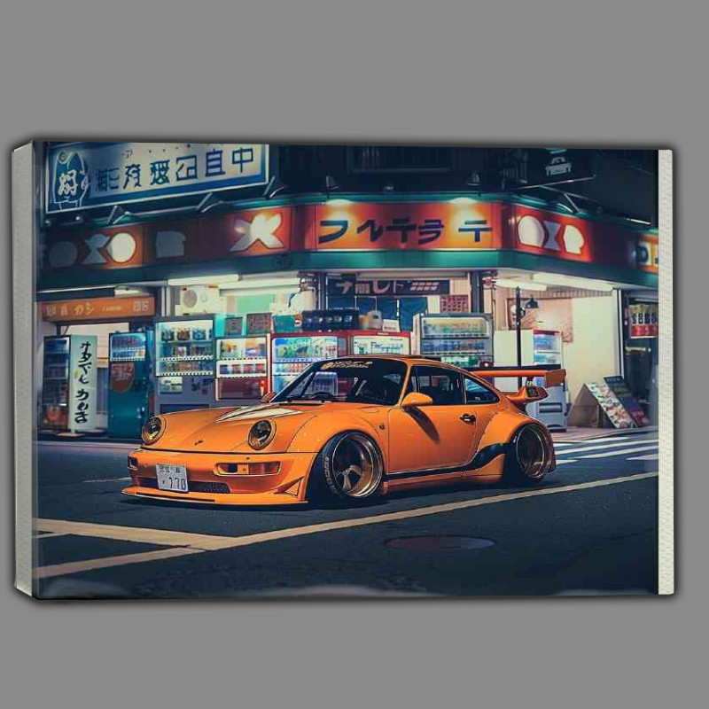 Buy Canvas : (Orange widebody Porsche on the street)