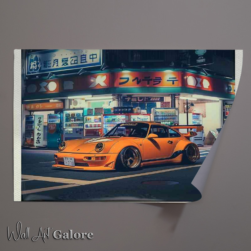 Buy Unframed Poster : (Orange widebody Porsche on the street)