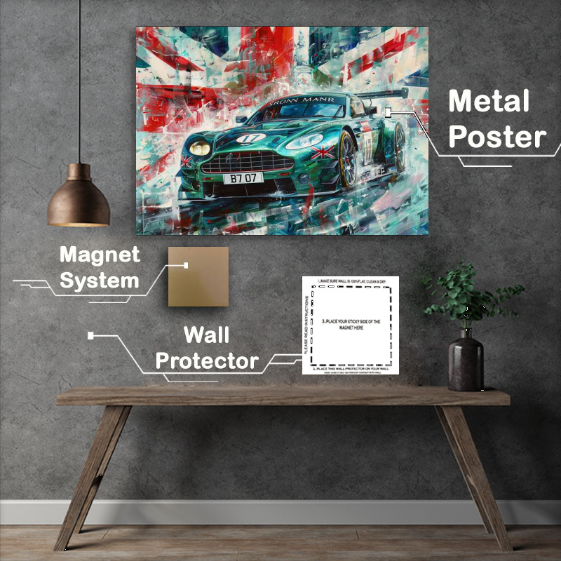 Buy Metal Poster : (Painted style Aston Martin with uk flag)