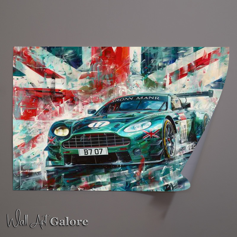Buy Unframed Poster : (Painted style Aston Martin with uk flag)