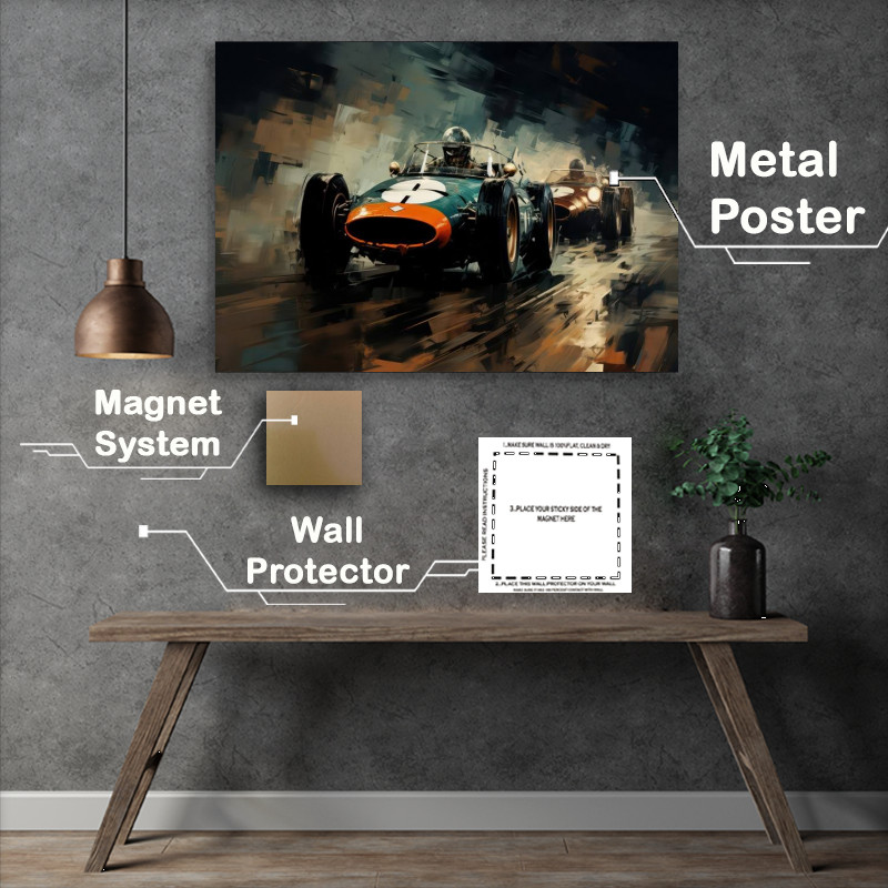 Buy Metal Poster : (Painted style old school racing cars racing)