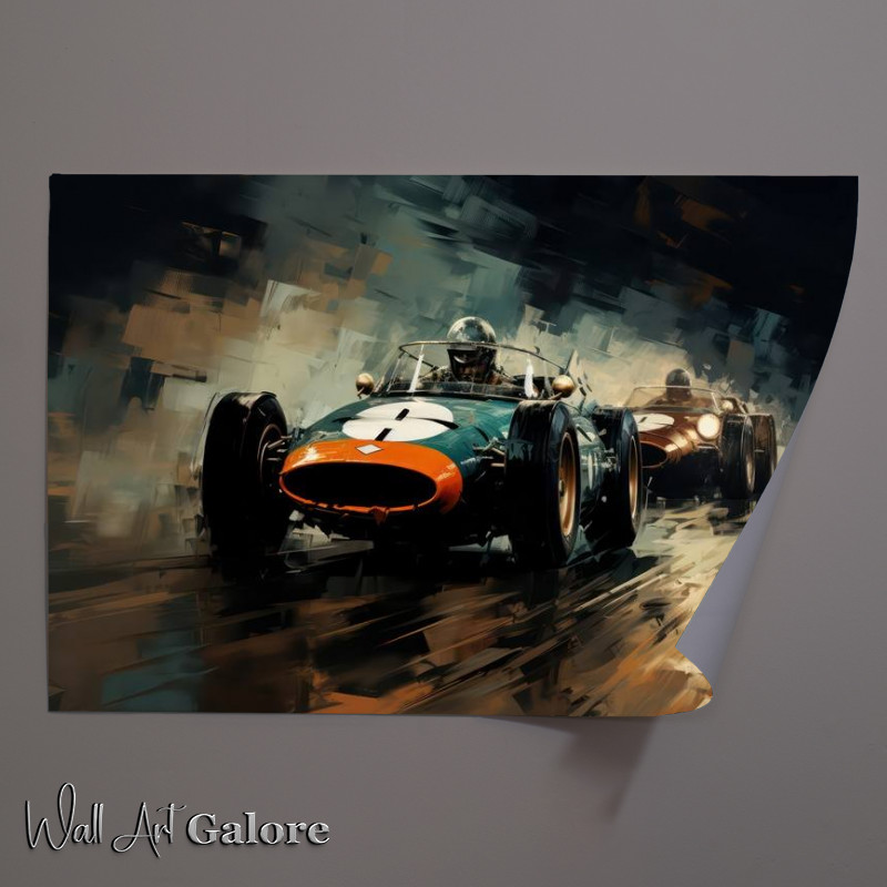 Buy Unframed Poster : (Painted style old school racing cars racing)