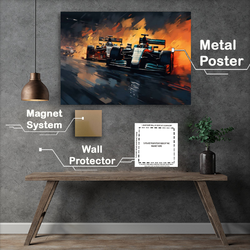 Buy Metal Poster : (Painted style racing cars on the race track)