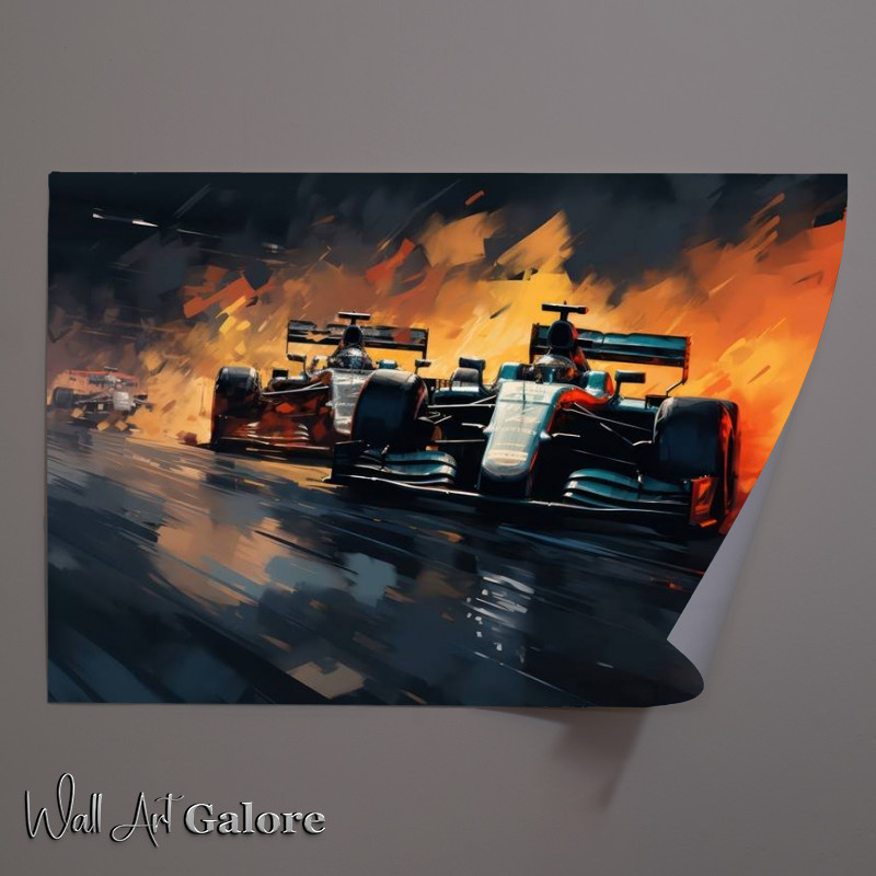 Buy Unframed Poster : (Painted style racing cars on the race track)