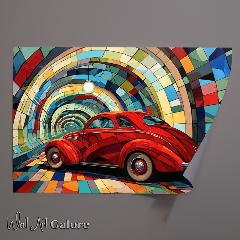 Buy Unframed Poster : (Painting style of a red car in a tunnel)