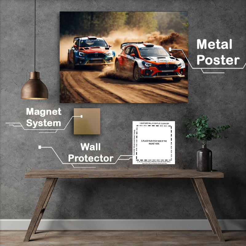 Buy Metal Poster : (Pair of rally cars driving through mud)