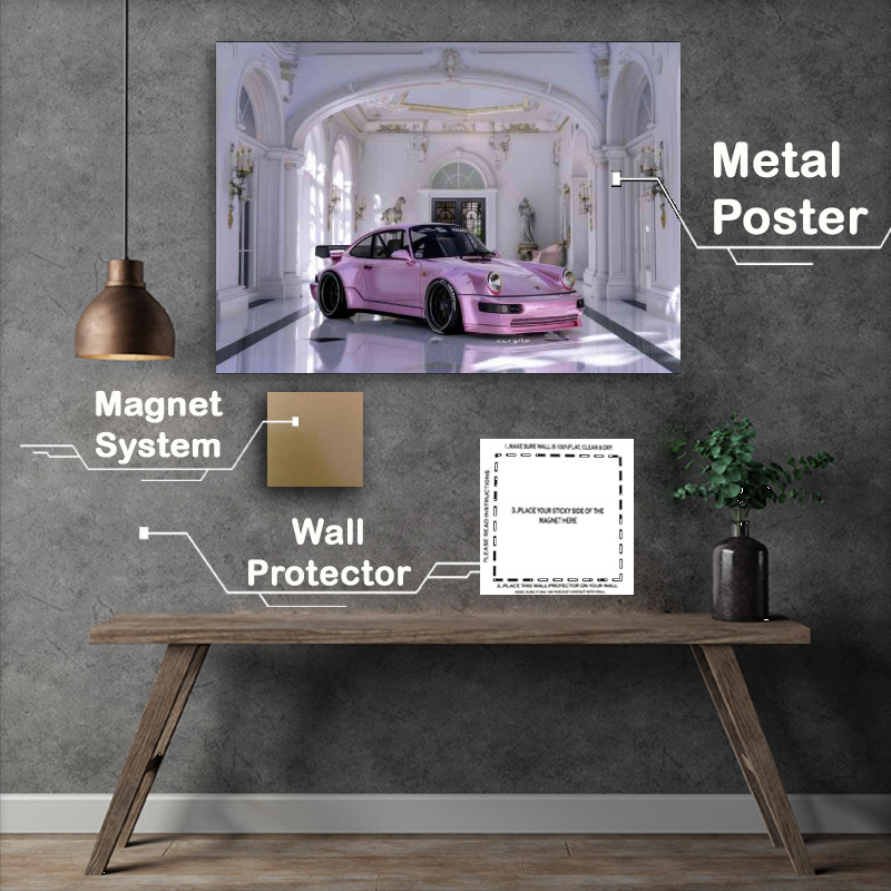 Buy Metal Poster : (Porsche 964 with pink paint and black wheels)