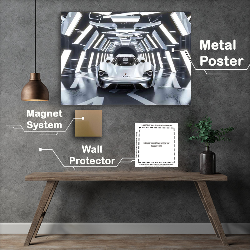 Buy Metal Poster : (Porsche style concept car with bright lights)