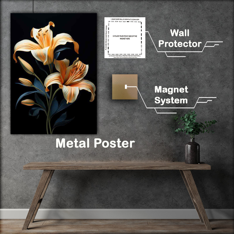 Buy Metal Poster : (orange lilys blooming with a dark background)