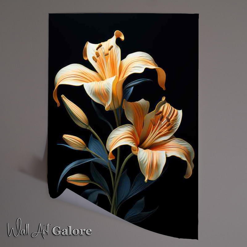 Buy Unframed Poster : (orange lilys blooming with a dark background)