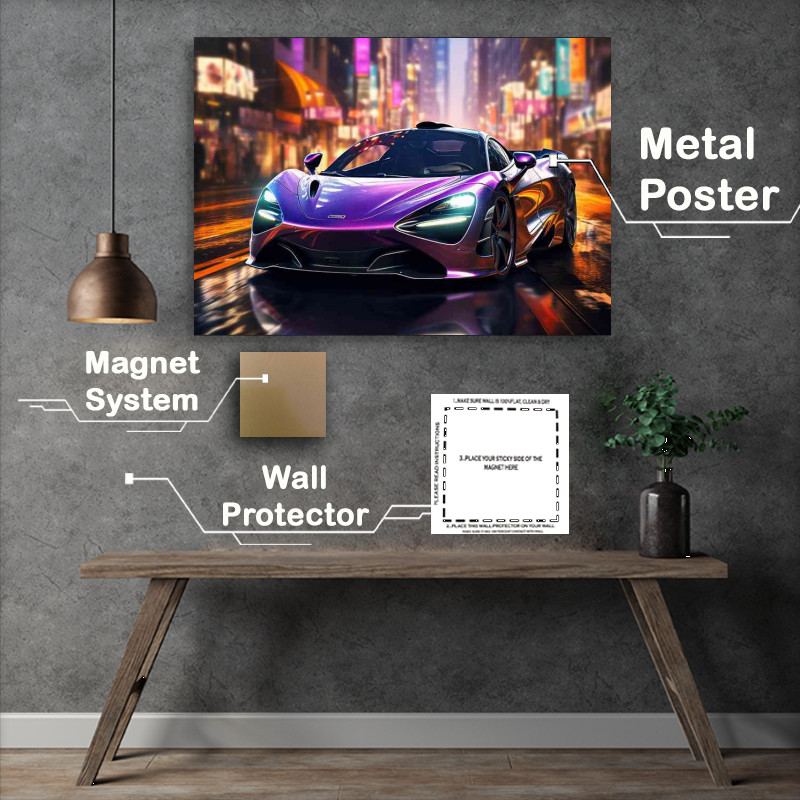 Buy Metal Poster : (Purple super sports car with neon style colours)