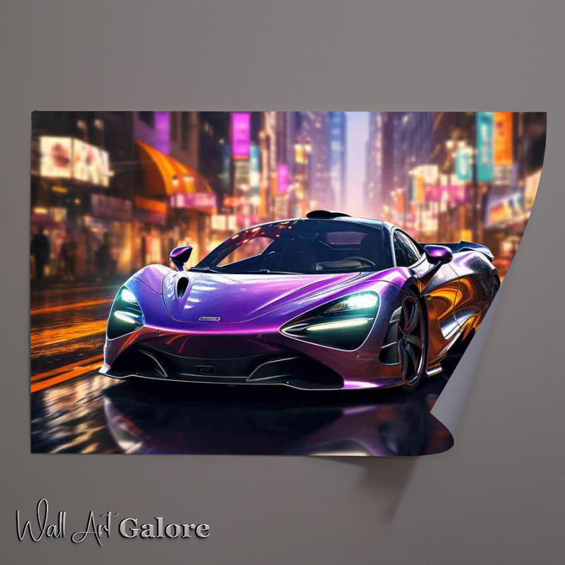 Buy Unframed Poster : (Purple super sports car with neon style colours)