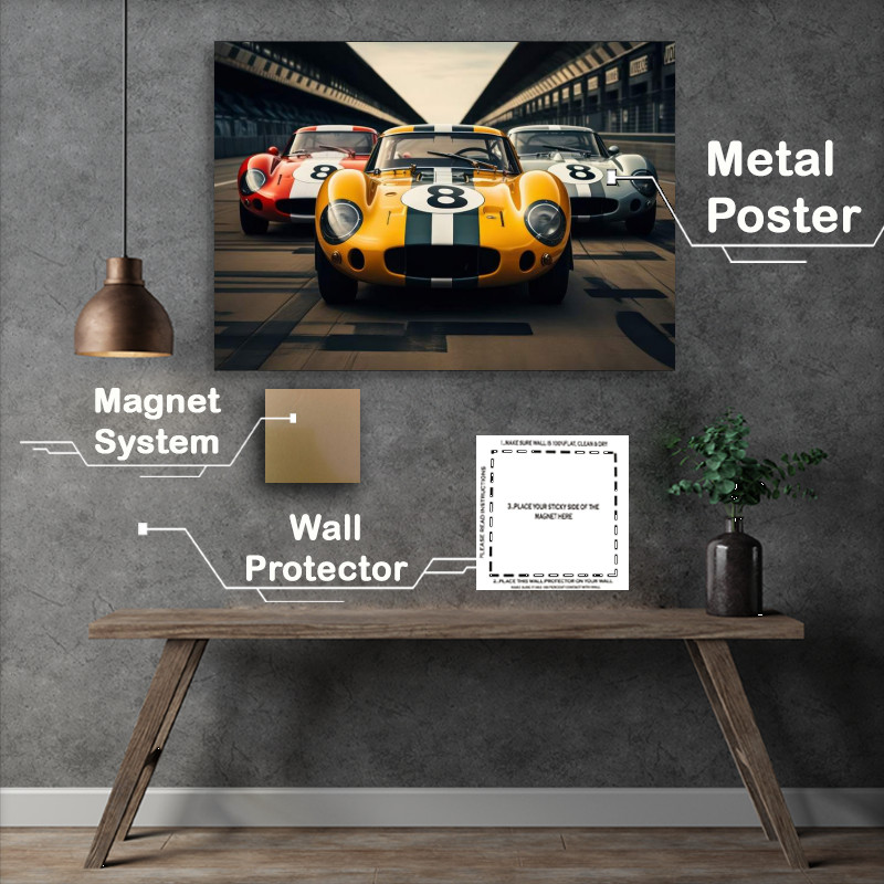 Buy Metal Poster : (Race day yellow red and sliver cars on the track)
