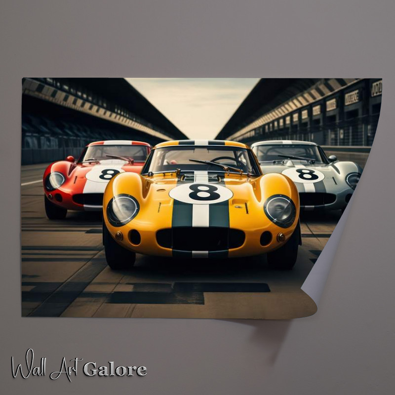 Buy Unframed Poster : (Race day yellow red and sliver cars on the track)