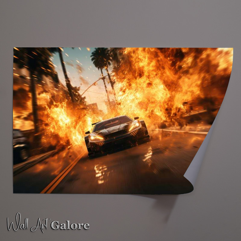 Buy Unframed Poster : (Super Car Driving Through The Streets Of Fire)