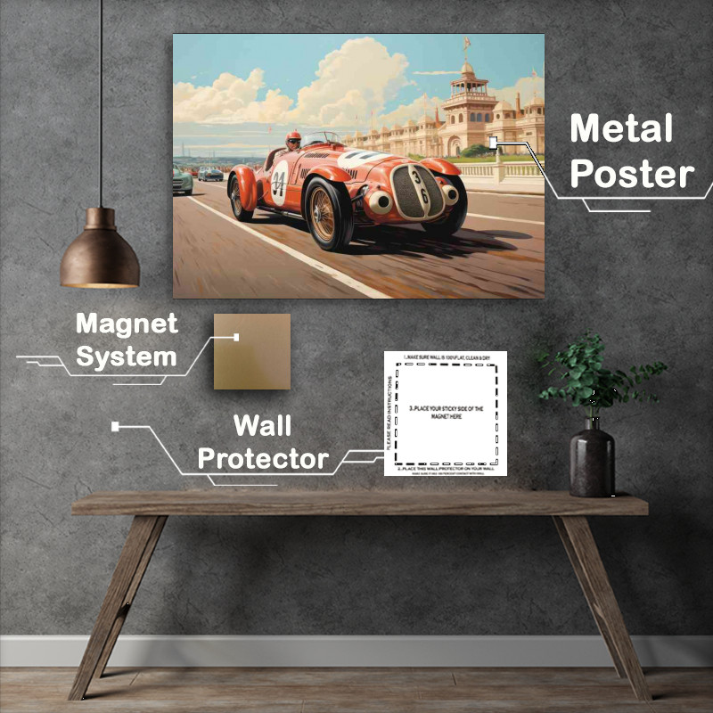 Buy Metal Poster : (Vintage race car on a race track classic balance)