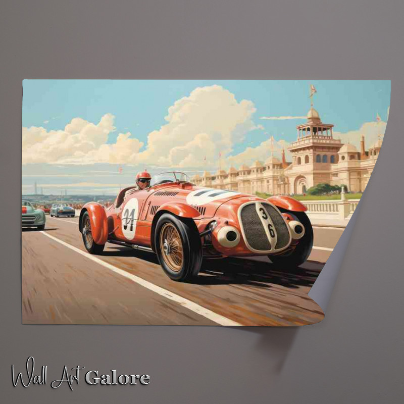 Buy Unframed Poster : (Vintage race car on a race track classic balance)
