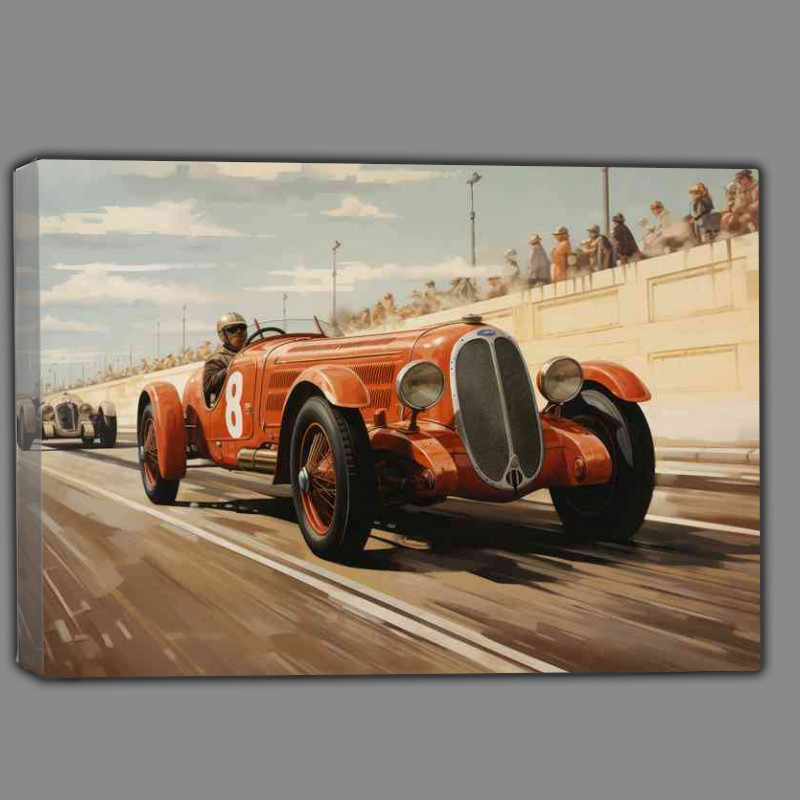 Buy Canvas : (Vintage race car racing on track in red)