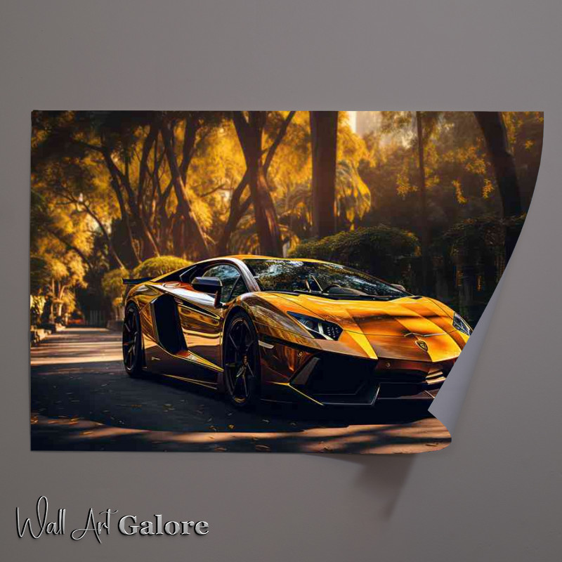 Buy Unframed Poster : (Yellow super car parked next to the trees)