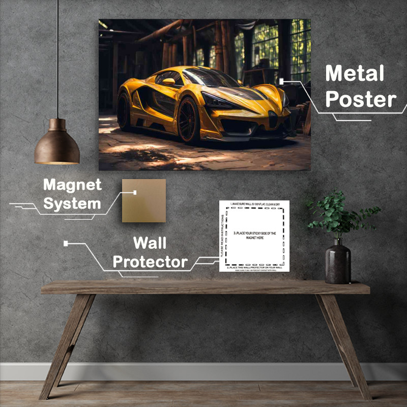 Buy Metal Poster : (Yellow super sports car with black stripes)