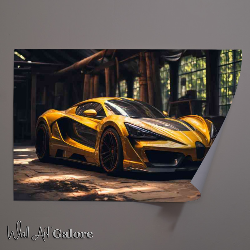 Buy Unframed Poster : (Yellow super sports car with black stripes)
