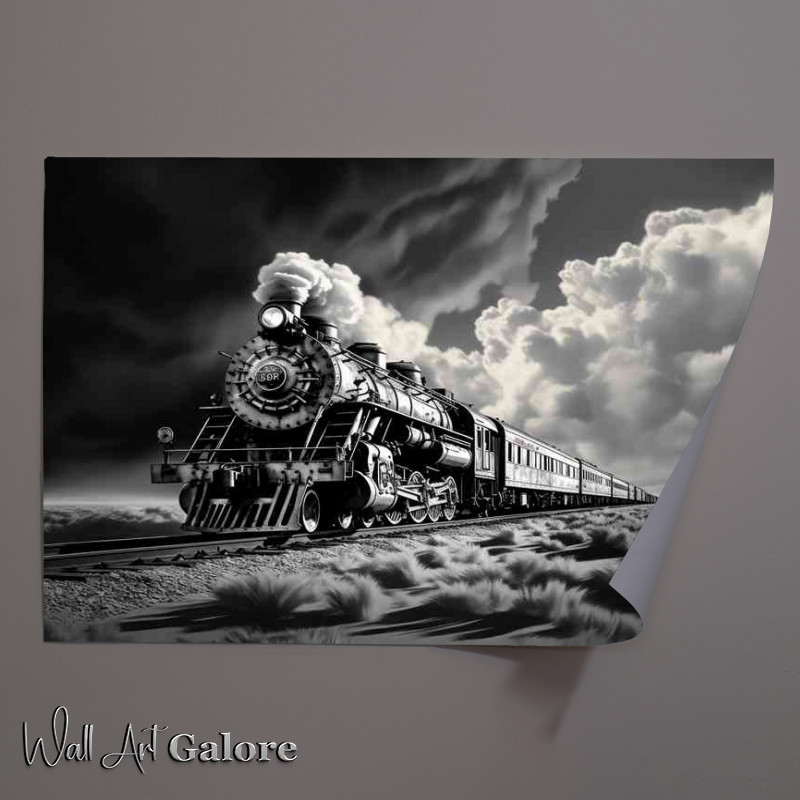 Buy Unframed Poster : (Stram Train in black and white)