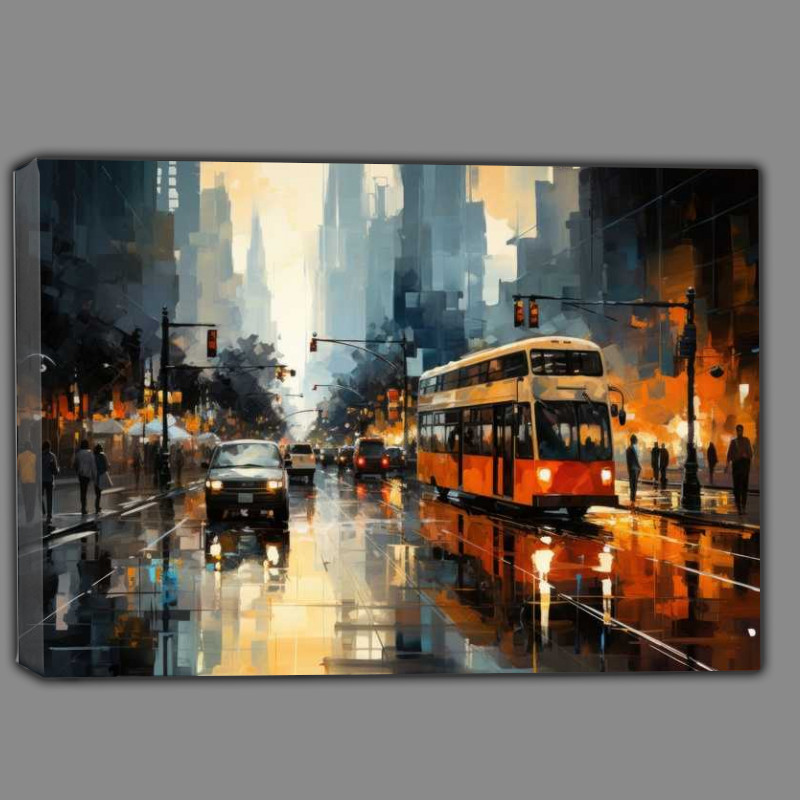 Buy Canvas : (Busy cityscape street scene during the day)